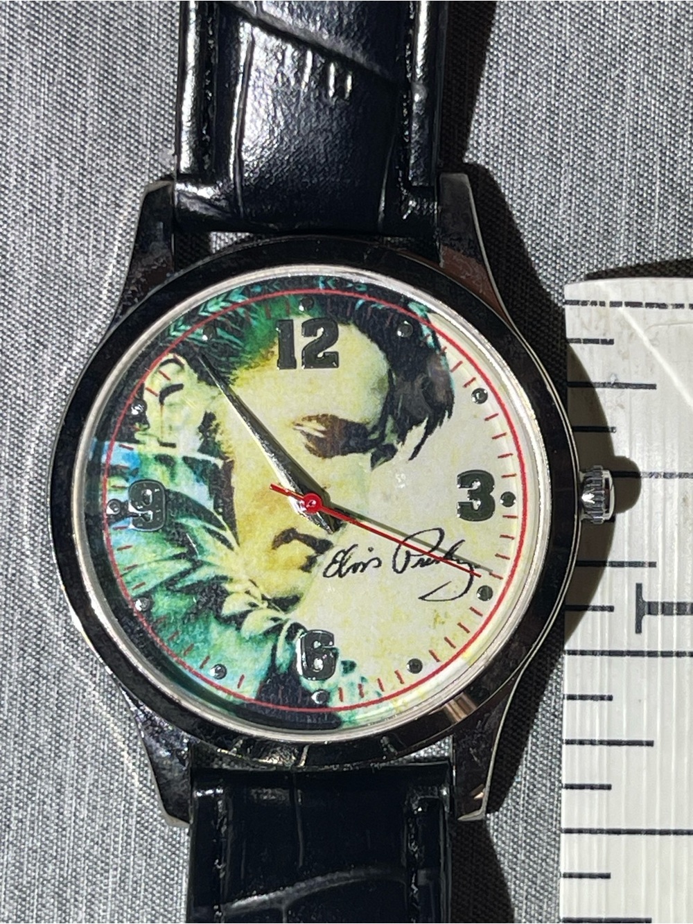 Elvis Presley 30th Anniversary Watch, Black Faux Leather Needs Battery Dated